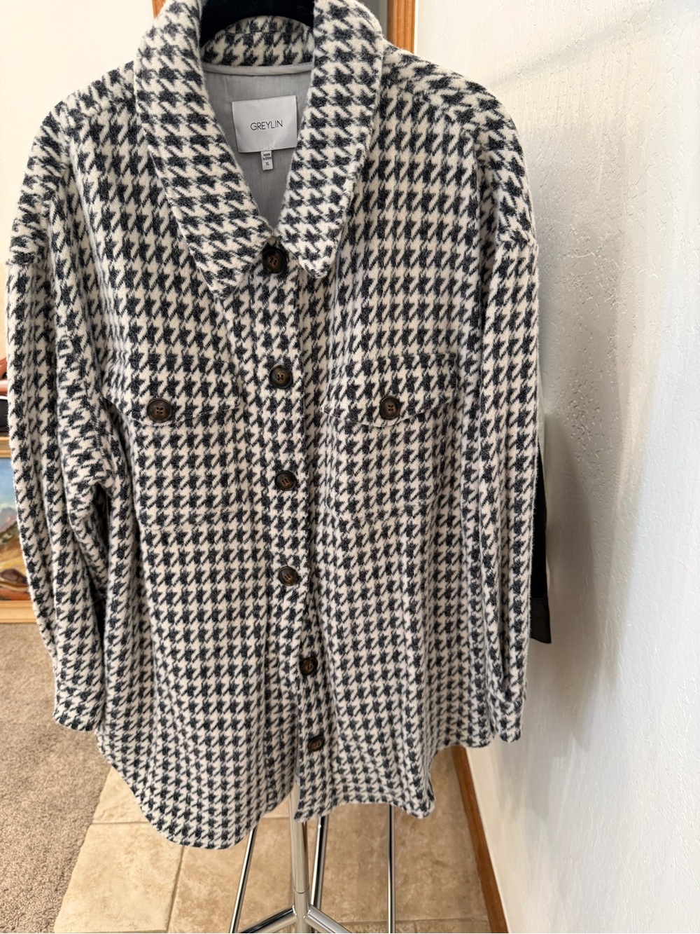 Greylin Black & White Houndstooth Button-Front Jacket